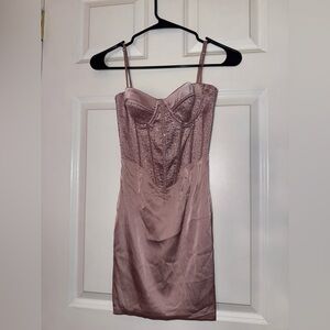 Oh Polly Blush Satin Embellished Dress